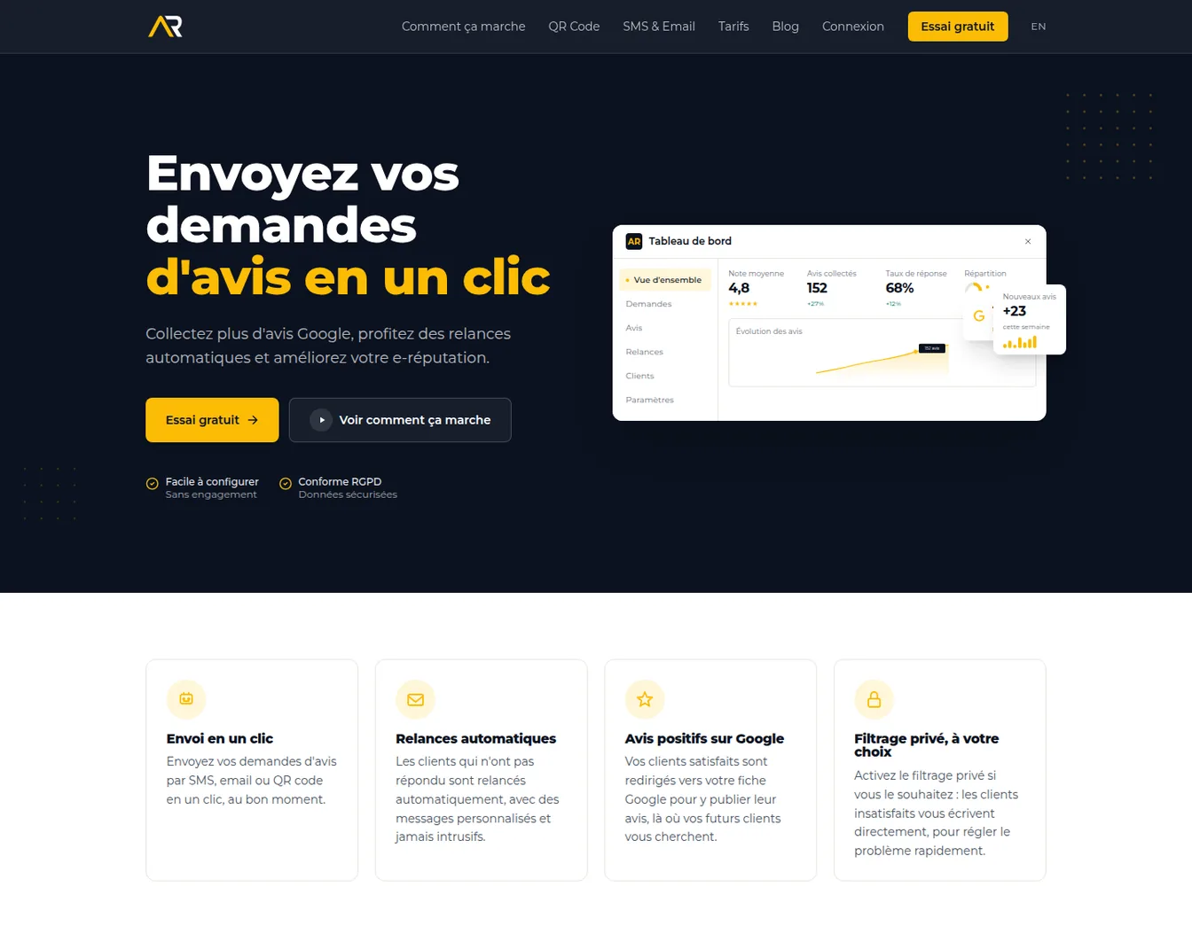 Page d'accueil du SaaS AdviceRequest